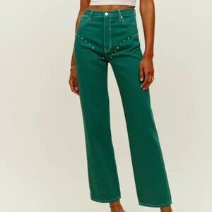 Cowboy Studded High Rise Straight Jeans